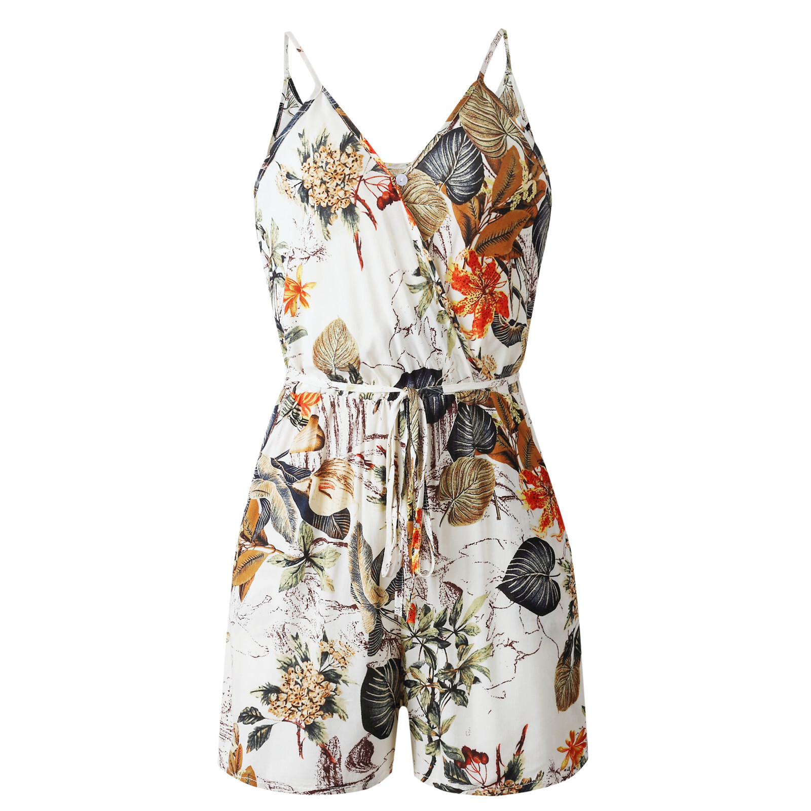 Women's Floral Deep V Neck Jumpsuit Summer Casual Sleeveless