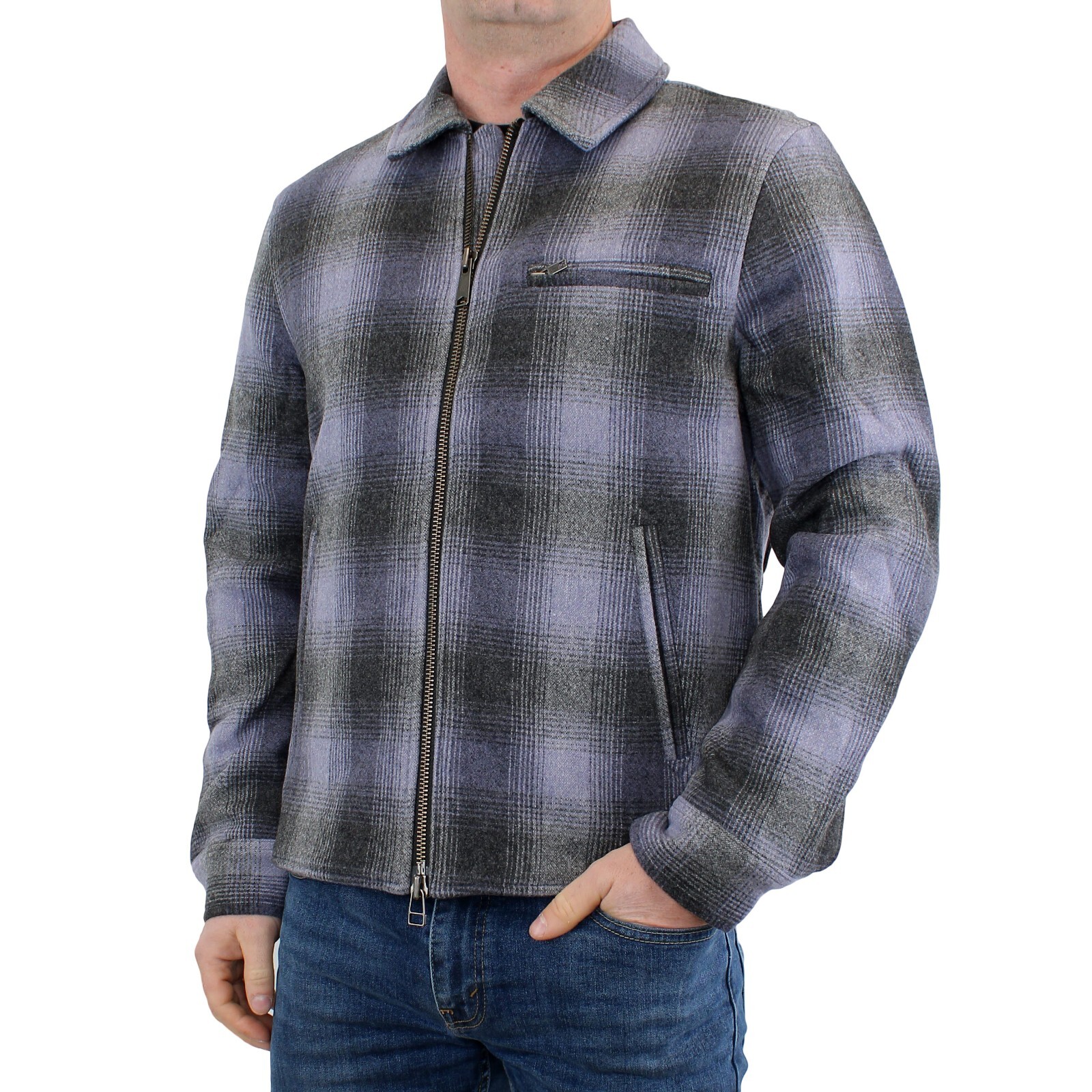 Taylor Stitch Men's Wyatt Jacket Ash Plaid Wool Full Zip