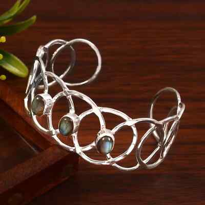 925 Sterling Silver Natural Oval Labradorite Gemstone Jewelry Cuff Bracelet