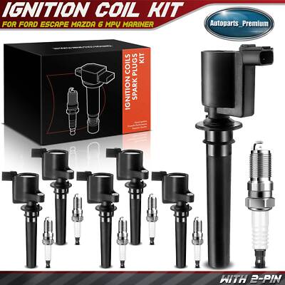 6pcs Ignition Coil & IRIDIUM Spark Plug Kits for Ford Escape Mazda MPV Mercury