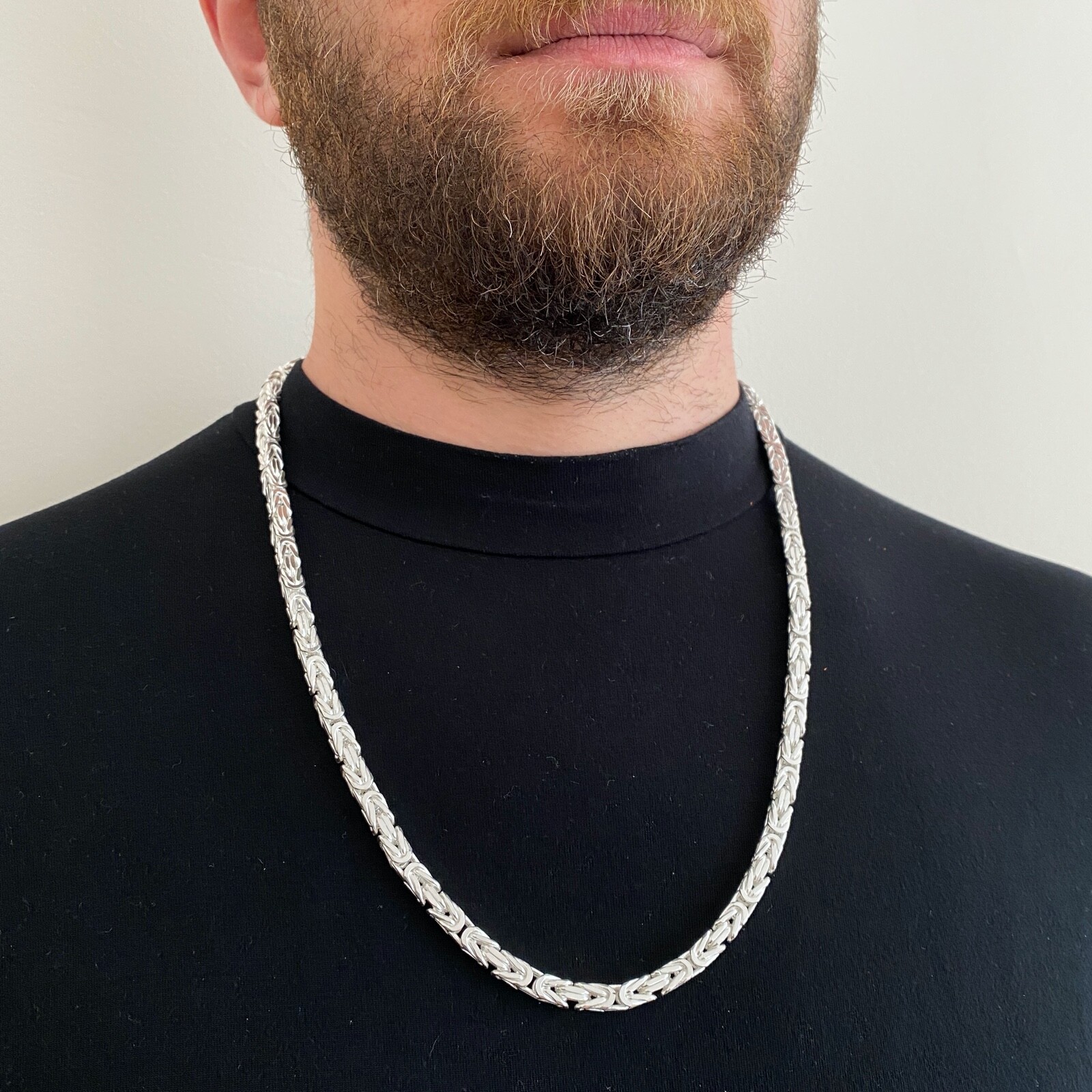 Pre-owned Handmade 5mm Mens Byzantine Rope Necklace King Chain 925 Sterling Silver 85gr 25.19inch