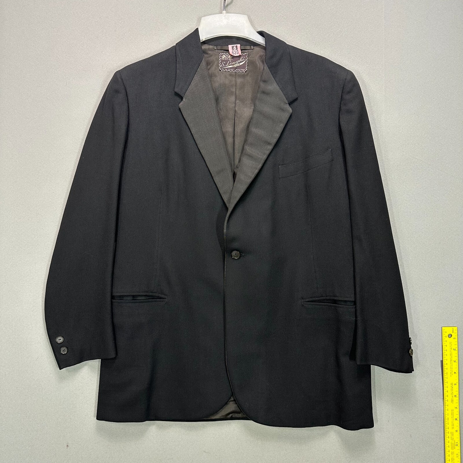 Vintage S. Longhi Mens 44 Black Wool Single Breasted Suit Vintage S. Longhi Mens 44 Black Wool Single Breasted Suit