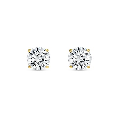 Pre-owned Shine Brite With A Diamond 2.75 Ct Round Cut Earrings Studs Solid Real 14k Yellow Gold Push Back Basket In White/colorless