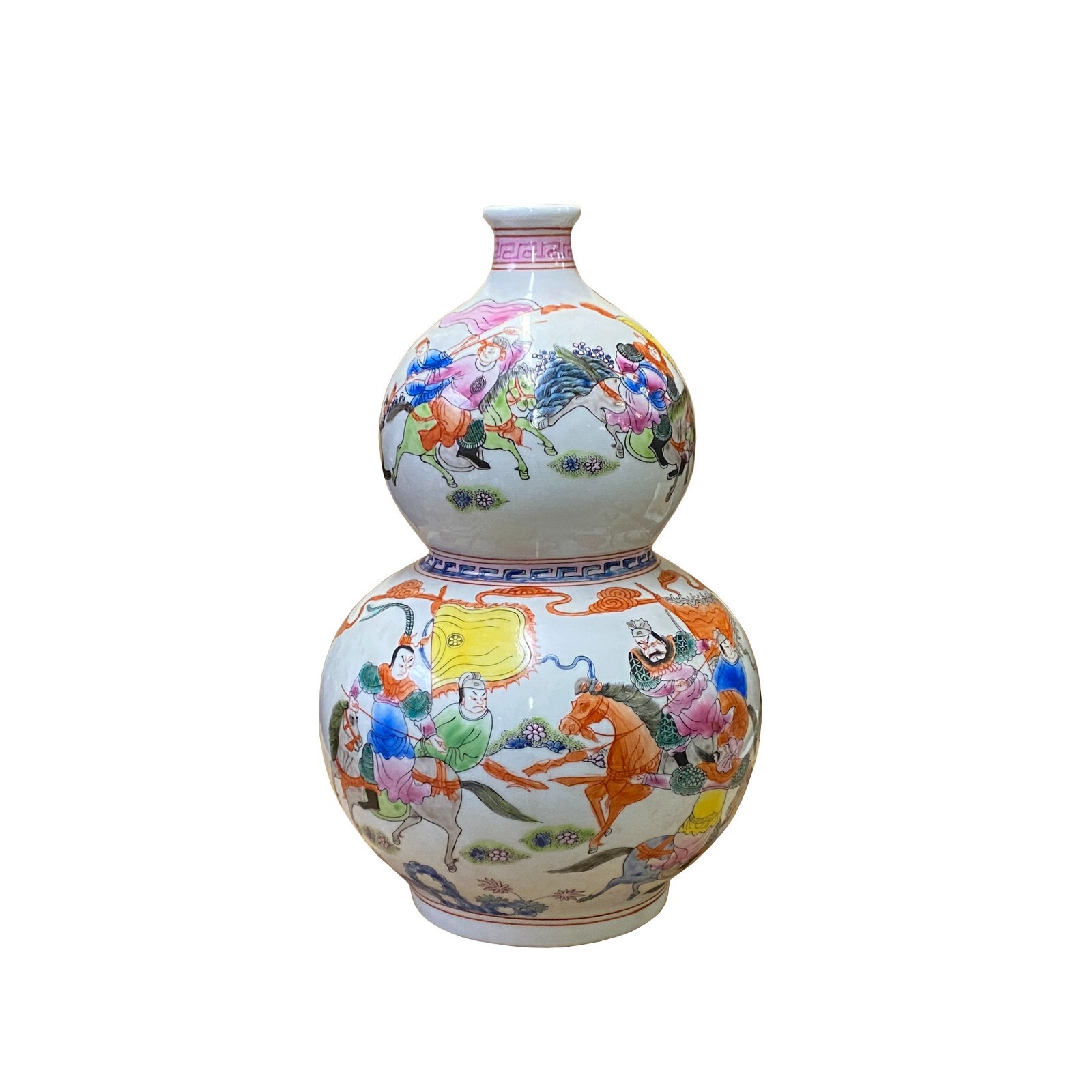 Chinese Oriental White Porcelain Horses Field Graphic Gourd Shape Vase ws2706S Chinese Oriental White Porcelain Horses Field Graphic Gourd Shape Vase ws2706S