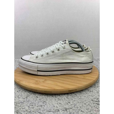 Womens 9.5 White Black Canvas Platform Casual