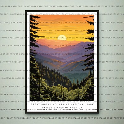 Great Smoky Mountains National Park Unframed Illustration Art Sunset Print