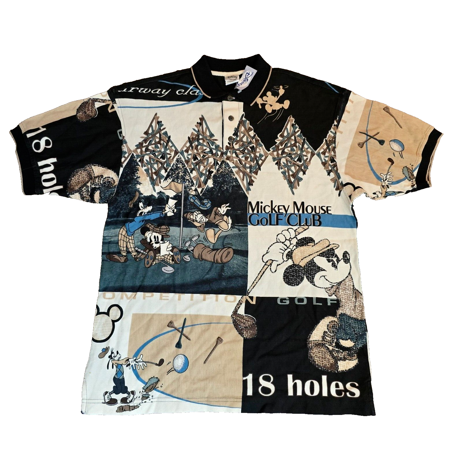 激レア 90s ミッキー総柄 ポロシャツ golf Disney store THE DISNEY STORE 90年代 総柄ミッキー ゴルフ ポロシャツ