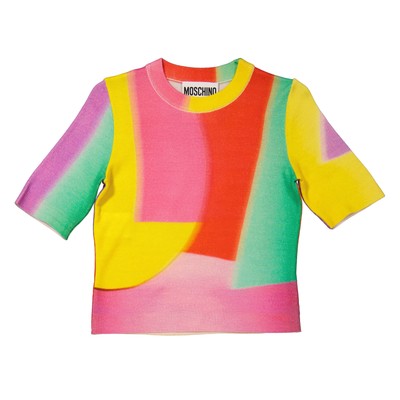 Pre-owned Moschino Ladies Multicolor Wool Knit Short-sleeve Sweater