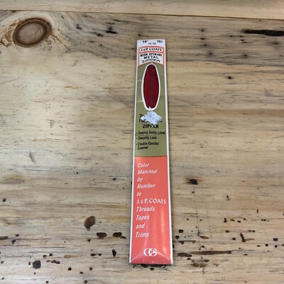 Vintage J&P Coats Neck Opening Metal Zipper(F21-18-128)~Coats & Clark~Red 18 New