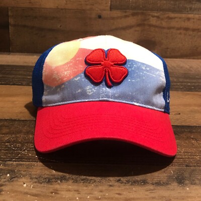 Live Lucky Hat Cap Mens Fitted Large Red Blue Colorado Golfing Black Clover READ