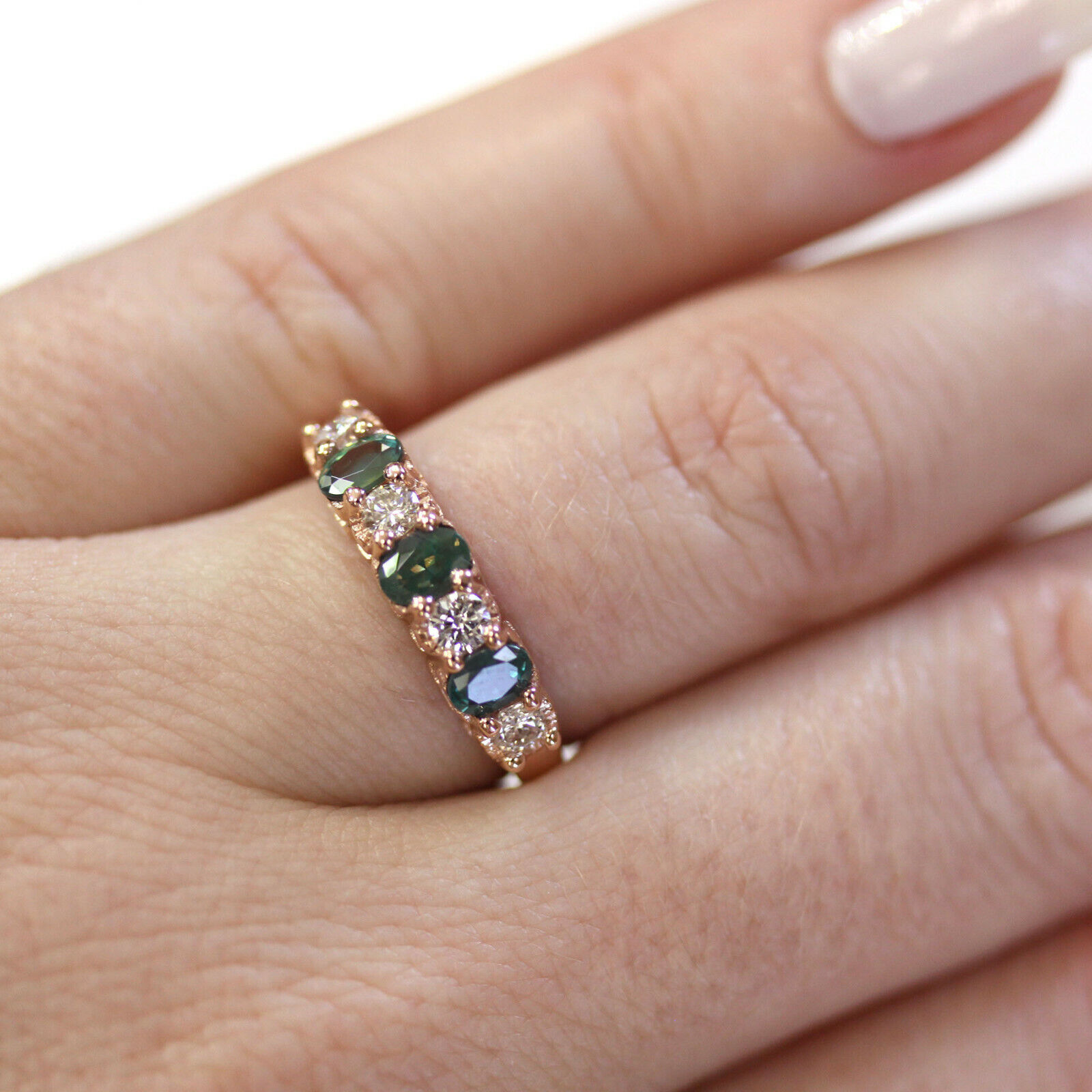 Pre-owned Jewelry By Arsa 1 Ctw Natural Color Change Alexandrite Diamond Solid 14k Rose Gold 7 Stone Ring In Green