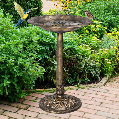 28'' Pedestal Bird Bath Feeder Outdoor Garden Yard Decor Freestanding Bronze
