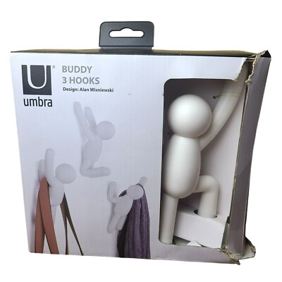 Umbra Buddy 3 Hooks - White Human Shaped Wall Hooks - Alan Wisniewski Design