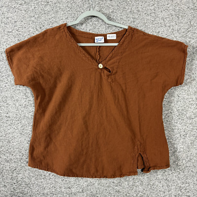 Oh My Gauze Women's Size 2 Rust Brown Cotton V-Neck Short Sleeve Top