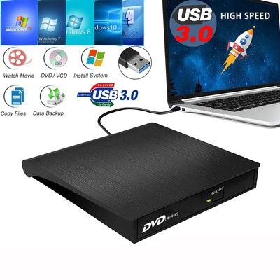 Slim External CD & DVD Drive USB 3.0 Disc Player Burner Writer For Laptop PC Mac