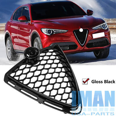Gloss Black Front Grille Bumper Upper Grill For Alfa romeo Stelvio 2017-2022