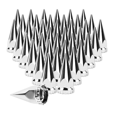 Cabtherlyn 33mm X 4 1/4" Chromed Spike Lug Nuts Covers Thread-On,ABS Chrome Plastic Caps Pointed Screw On Lug Nut Cover For Semi Trucks, Pack Of 40