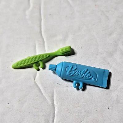 Barbie Doll Blue Toothpaste & Green Toothbrush Mattel Plastic 1''