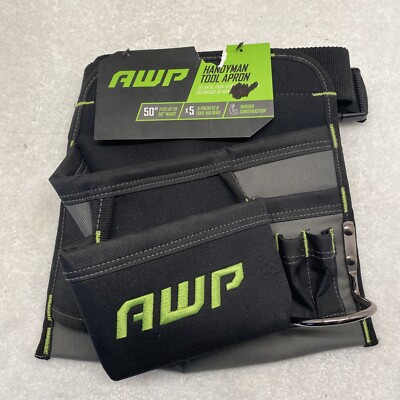 AWP Rugged Handyman Tool Apron Black/Green Heavy Canvas