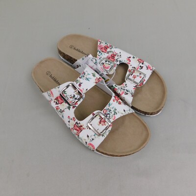 Bobbie Brooks Women's Slip-On Open Toe Floral Buckle Sandals - 9/10, White #306