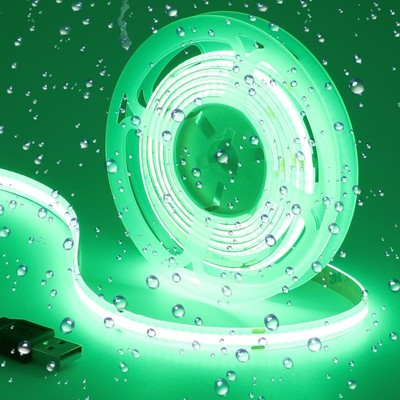DC 5V USB COB Green LED Strip Light IP65 Waterproof USB Powered 6.6ft/2M 640L...