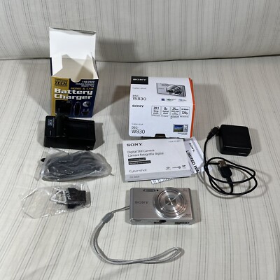 Sony Cybershot DSC-W830 20.1MP Silver Digital Camera BUNDLE Works w/ Charger E2