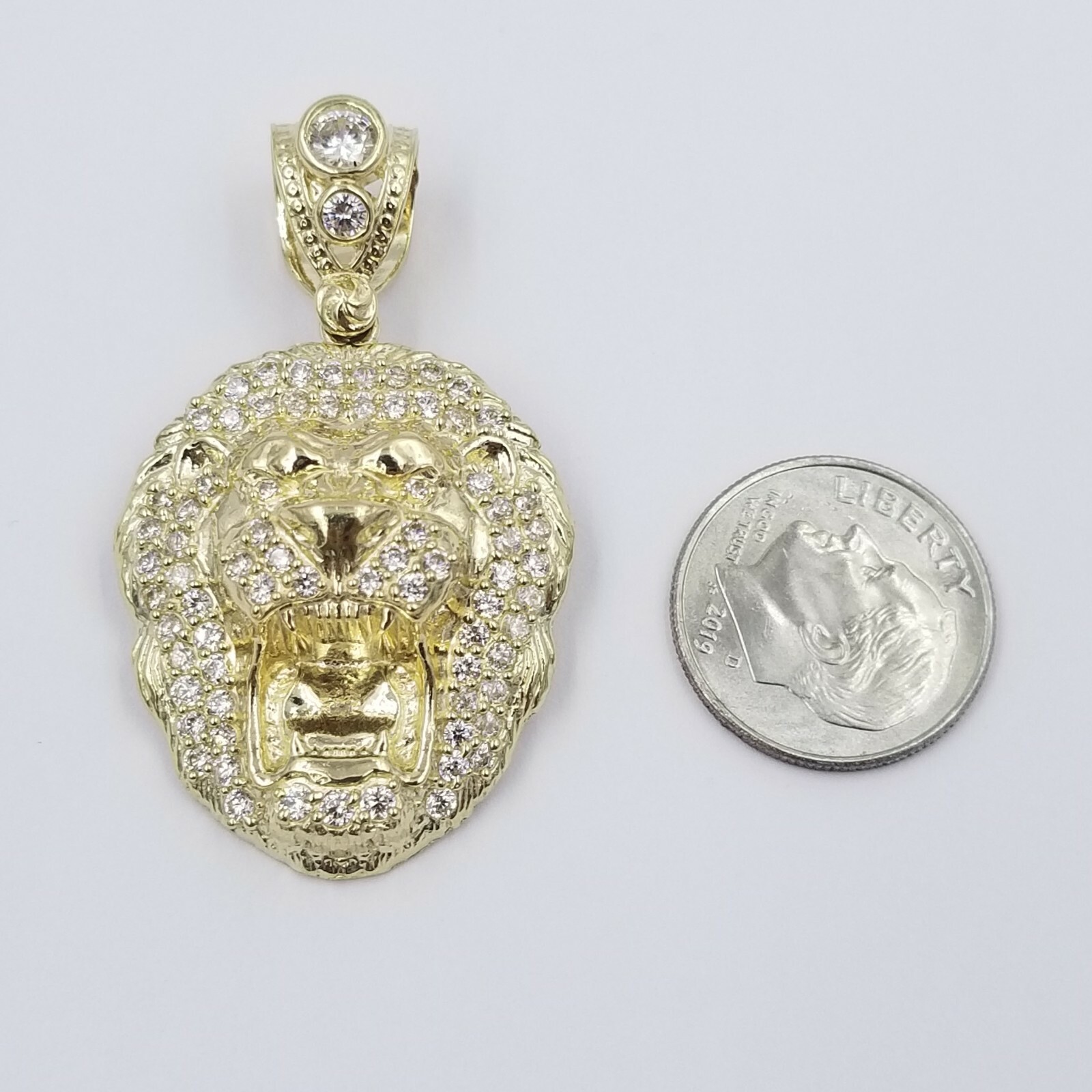Pre-owned Globalwatches10 10k Yellow Gold Roaring Lion Head Charm Pendent With 3mm Rope Chain 20" 22" 24"