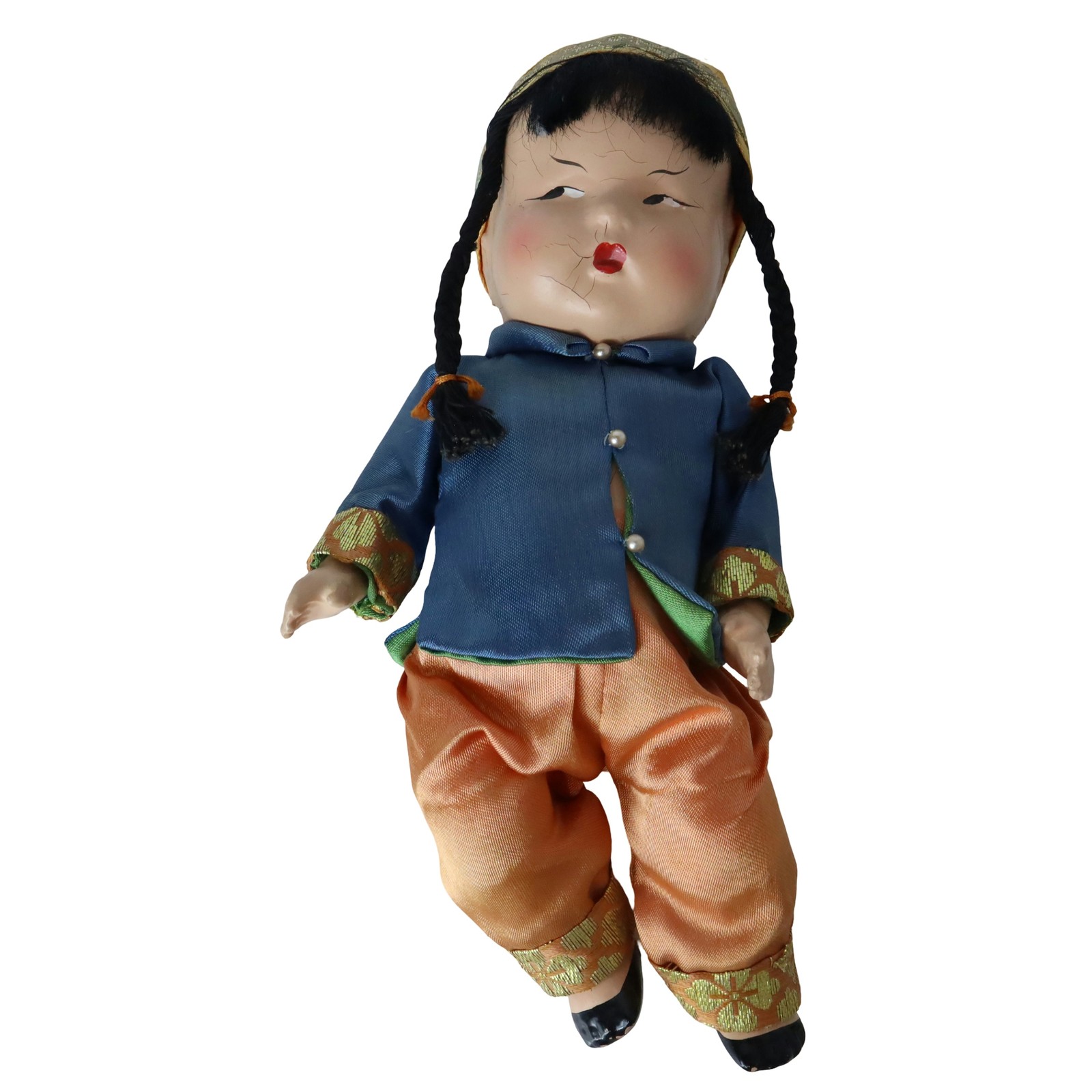 Vintage Chinese Ming Ming Composition Doll Traditional Silk Costume 10"