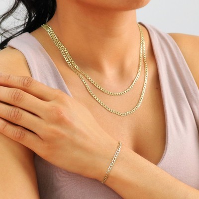 10K Yellow Gold 3.5mm Italian Curb Cuban Chain Link Bracelet or Anklet 7" 8" 9"