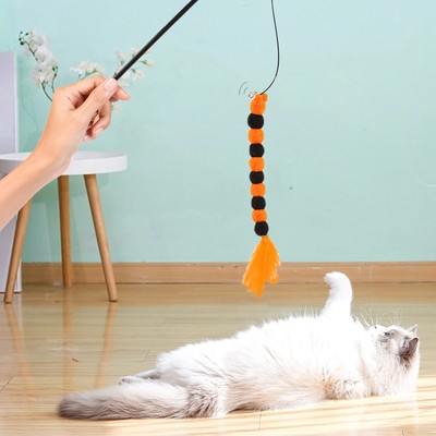 Cat Feather Wand Stick Cat Teaser Kitten Toy Dangle Bell Interactive Play Toys