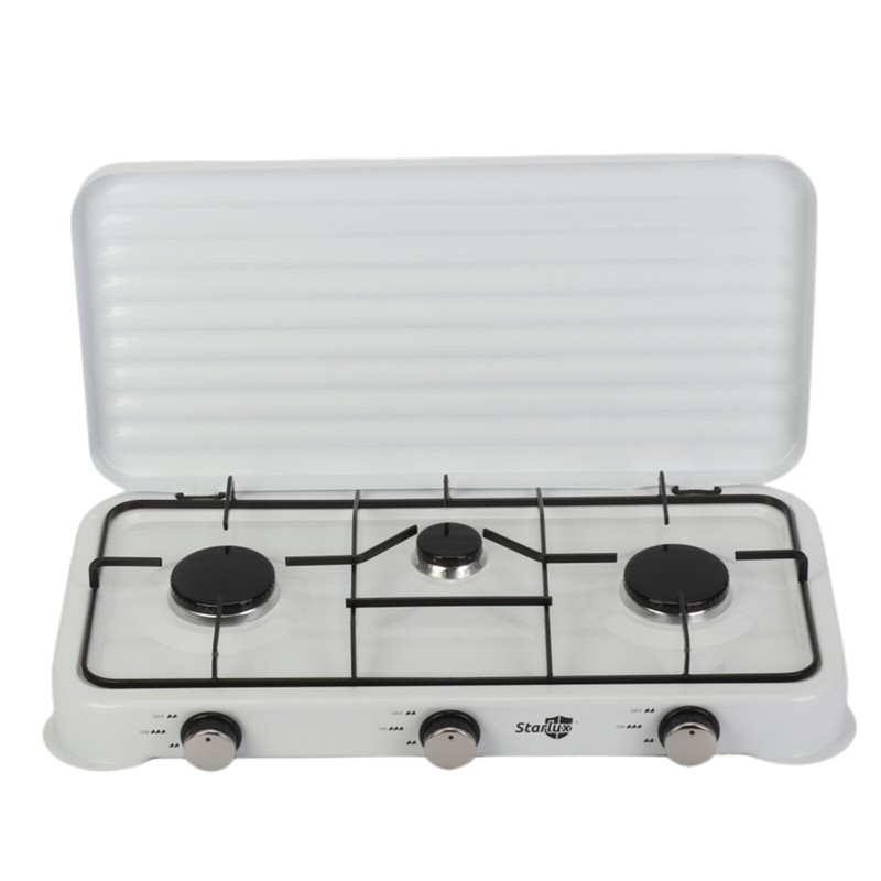 Portable Gas Camping Stove 3 Burners Outdoor Camping Stove w/Lid 2.2kw*2+1kw*1