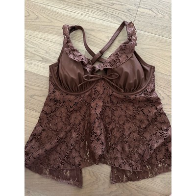 Venus Lace Brown swim top tankini 12 underwire cups boho hippie chic swimsuit