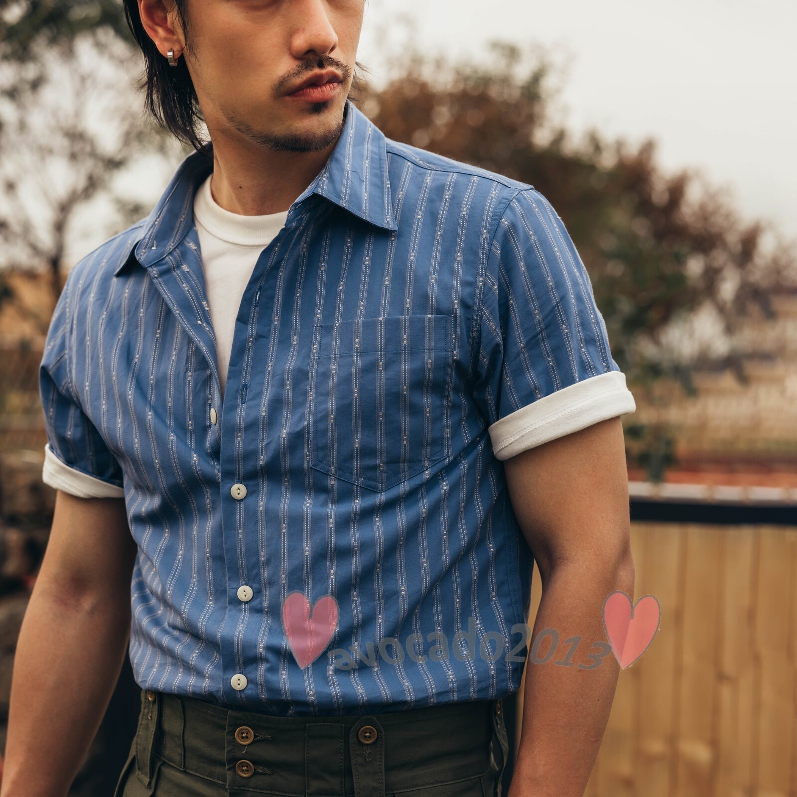 トップス Dutch Vintage stripe cotton smock shirt Dutch Vintage stripe cotton smock shirt（Vintage Blue White