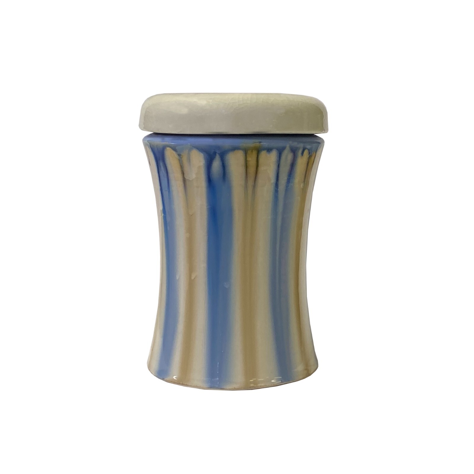 Blue Tan White Strips Ceramic Round Container Urn Jar ws3265S Blue Tan White Strips Ceramic Round Container Urn Jar ws3265S