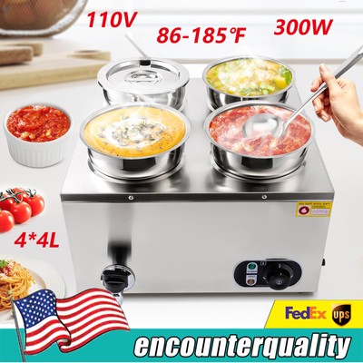 4*4L Electric Commercial Soup Warmer Soup Station 1Round Pots Steam Kettle 300W