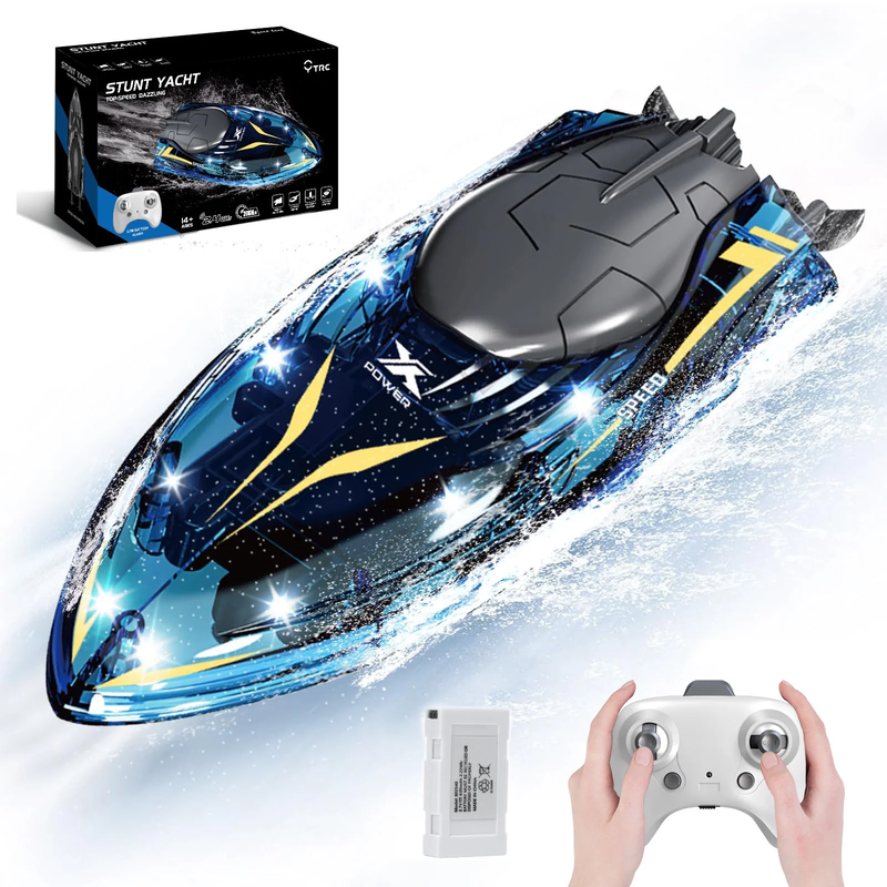RC Boat with LED Lights for Adults and Kids - 2.4Ghz Remote Control Boat for Poo