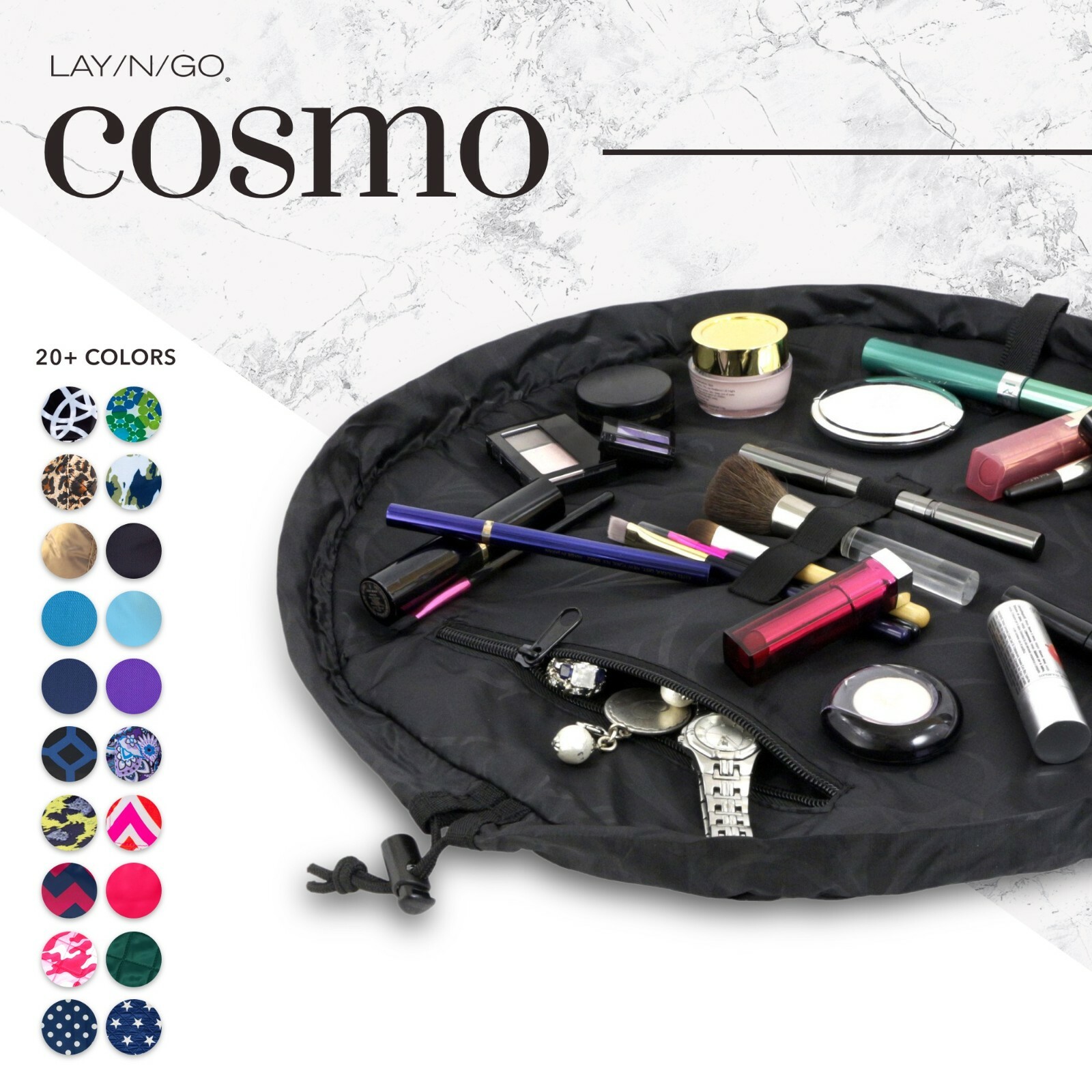 Lay-n-Go COSMO (20")  Travel Drawstring Cosmetic Makeup Bag, Easy Open Close OEM