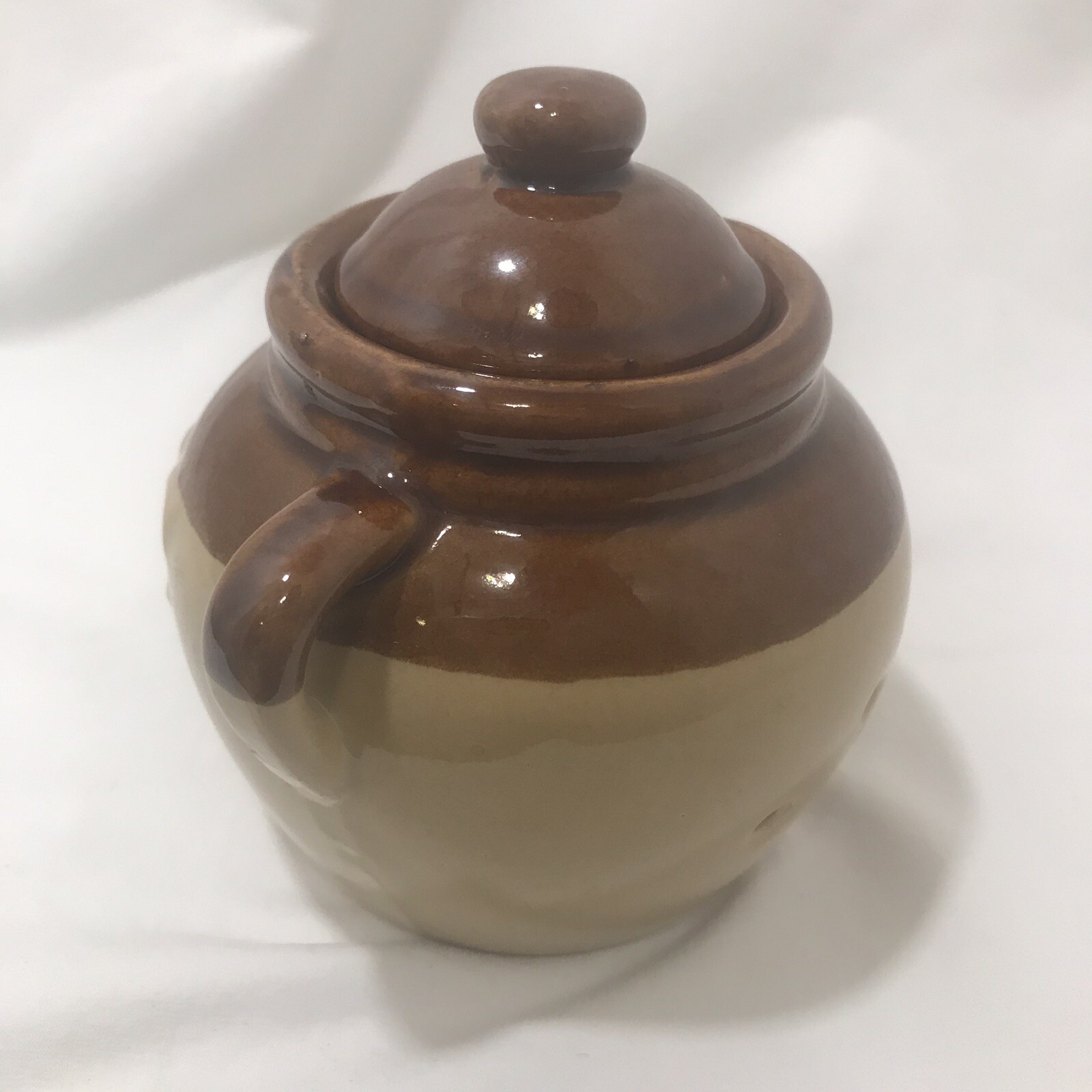 Garlic Storage  Keeper Jar Brown Crock With Lid Stoneware