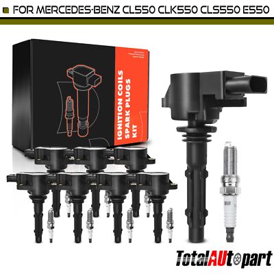 8x Black Ignition Coil & IRIDIUM Spark Plug Kits for Benz CL550 CLK550 E550 S450