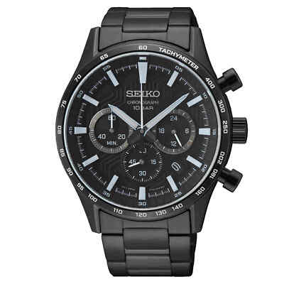 Pre-owned Seiko Ssb415p1 Black Dial Chronograph Stainless Steel Men Quartz Watch Warranty In Misty Rose
