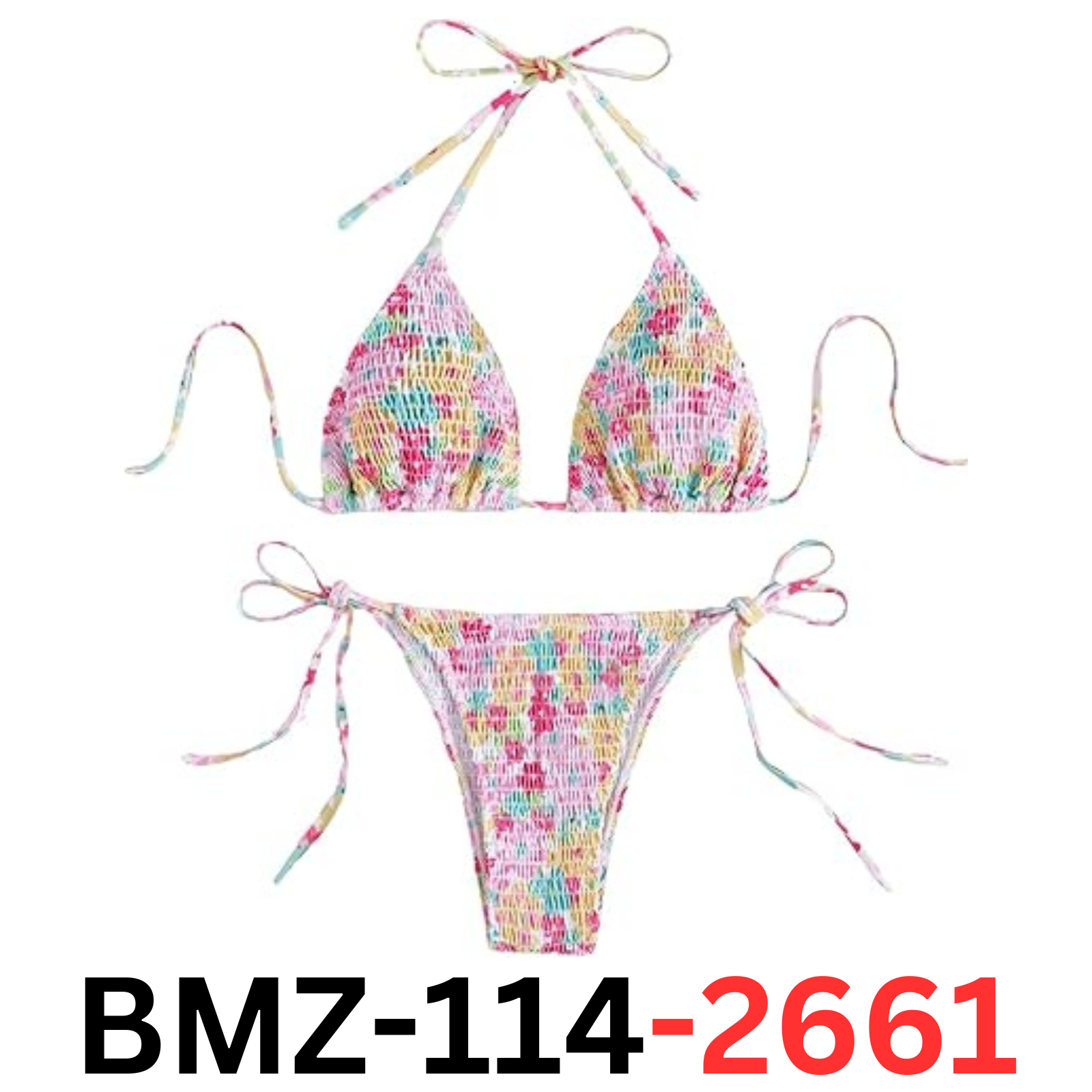 COZYEASE Women's 2 Piece Floral Bikini Sets Smocked Drawstring Side Swimsuit, M