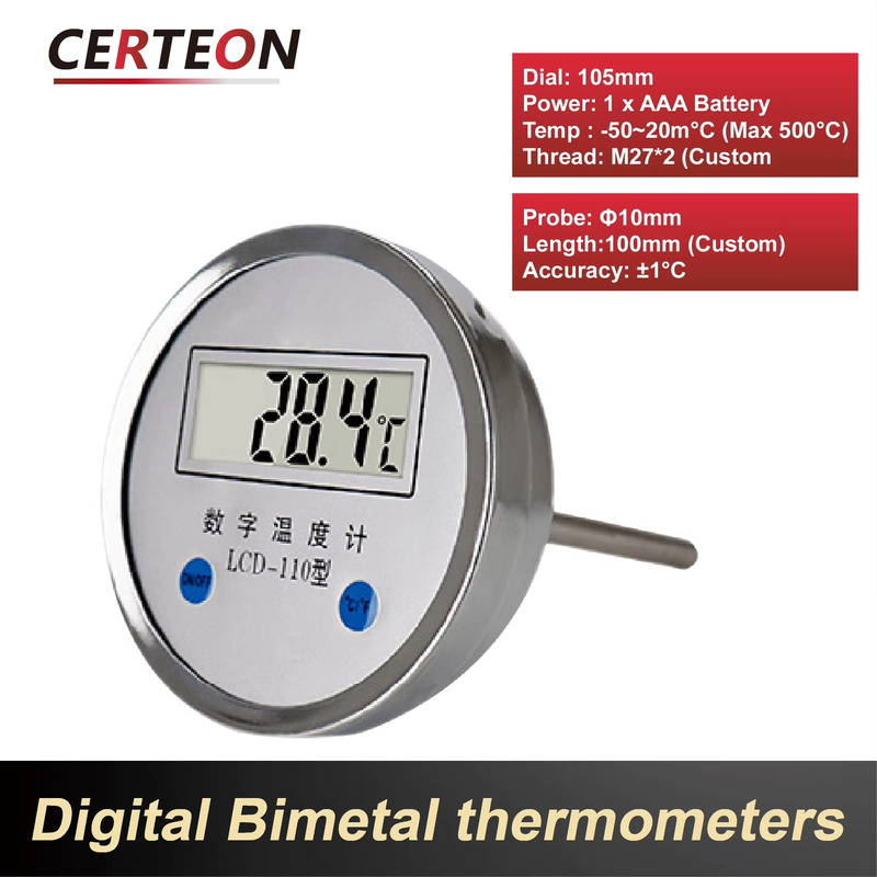 WSS-411 WSS-401 Bimetal Thermometer LCD Digital Industrial Stainless Steel Radia