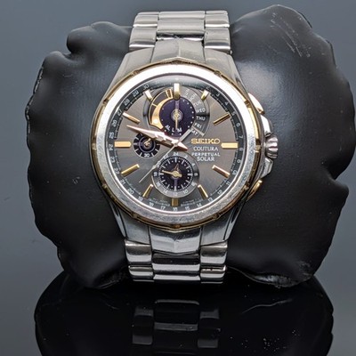 Seiko Coutura V198-0AB0 Perpetual Solar Chronograph Stainless Watch Runs ⌚