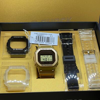 Pre-owned Casio G-shock Dwe-5600hg-1d Gold Chain Design Interchangeable Bezel & Band Watch