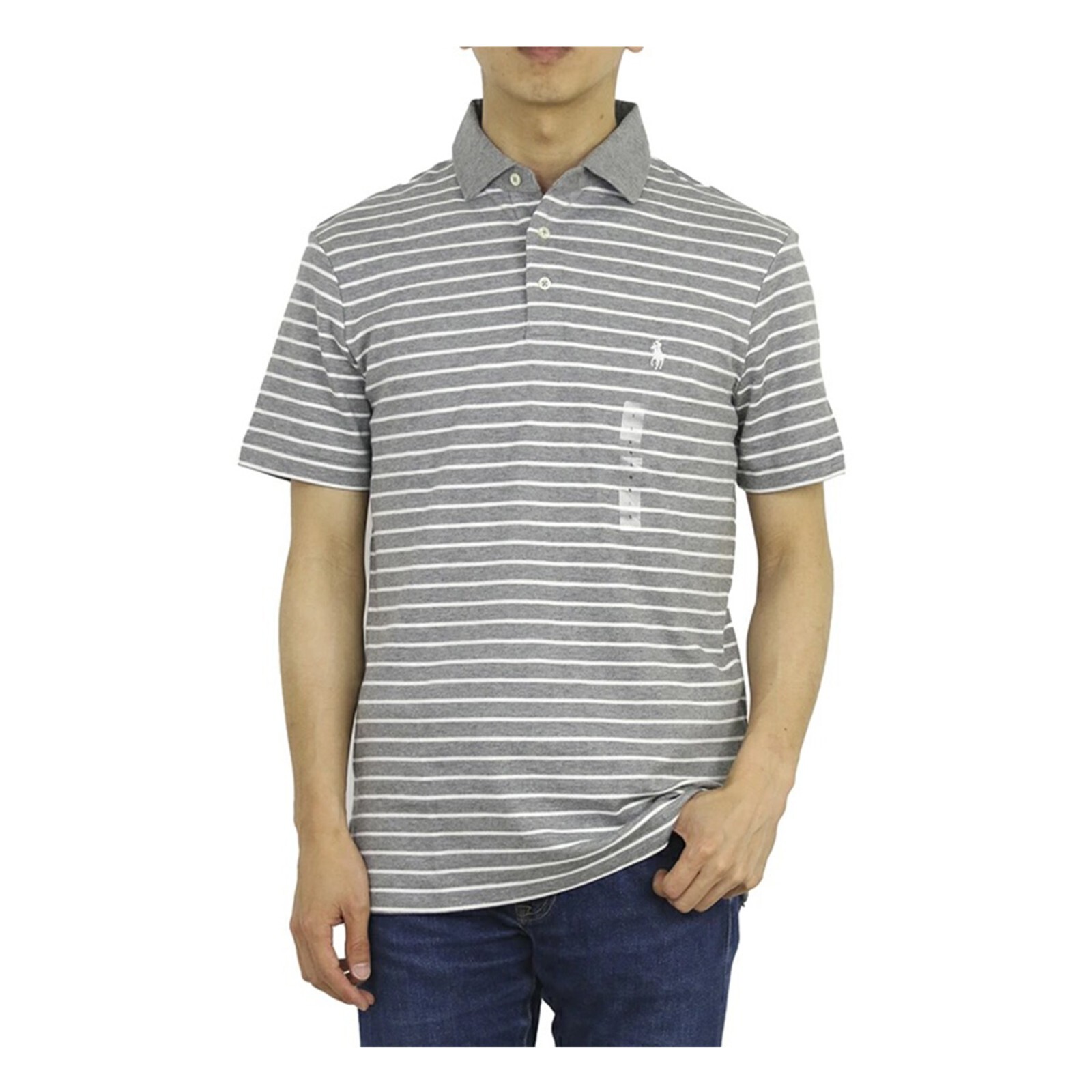 Polo Ralph Lauren Short Sleeve Soft Touch Striped Polo Shirt -- Grey w/ White --