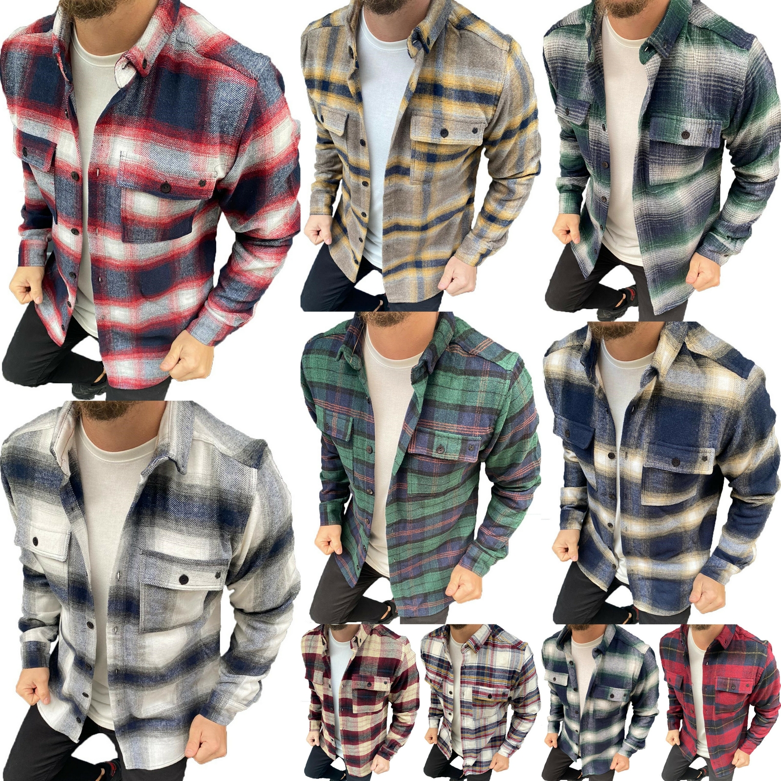 Herren Holzfäller Hemd Kariert Flanell Baumwolle Sweatshirt Arbeitshemd Hemd