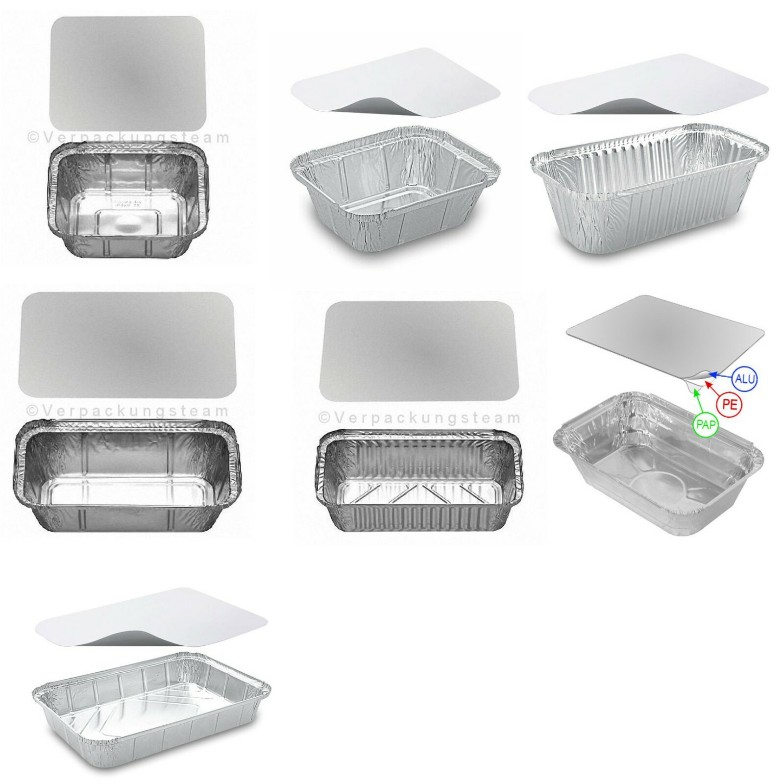 Aluschale Auflaufschale Grillschale eckig mit Deckel 7 Größen 250 - 2000 ml