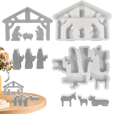 2Pcs Silicone Mold Nativity Scene Nativity Scene House Mold 3D Mold Art Craft