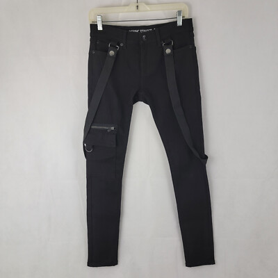 HT Denim Mens 28x32 Jeans BLACK Denim STINGER Bondage Straps Skinny Cargo