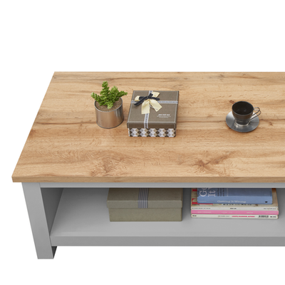 Modern Coffee Table with Storage Shelf Light Grey Oak Effect Living Room